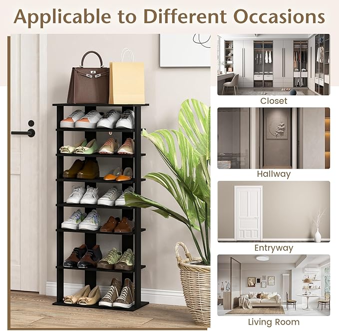 Tangkula 8-Tier Vertical Shoe Rack, Space-Saving Corner Shoe Organizer for 14 Pairs, Narrow Shoe Storage for Entryway, Front Door, or Closet