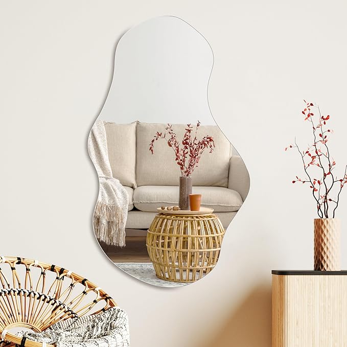 PERFNIQUE Irregular Wall Mirror Asymmetrical Mirror, 35''x21'' Decorative Modern Mirrors for Bathroom Bedroom Living Room Entryway, Cloud Frameless Mirror, Wall Mounted (35''x21'', Cloud)