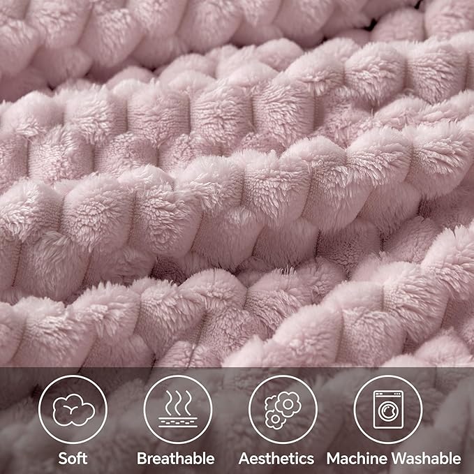 BEDELITE Fleece Throw Blanket for Couch & Bed - 3D Jacquard Decorative Lotus Pink Blanket, Super Soft and Cozy Warm Fuzzy Blanket All Seasons Suitable, 50x60Inches