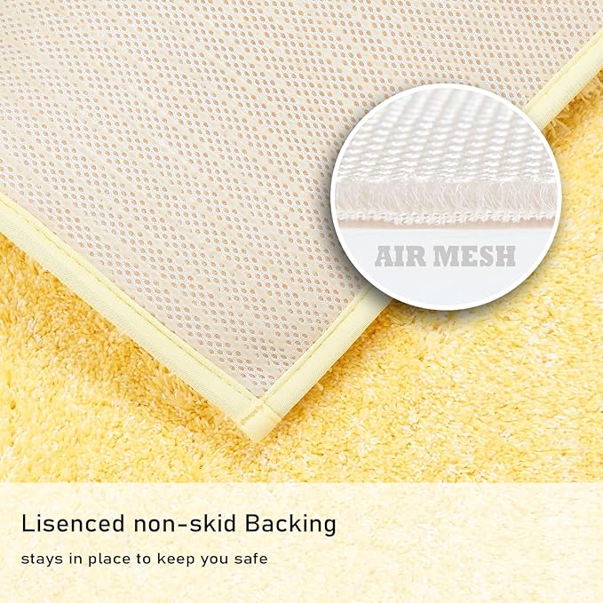 Douceur Sparkle Bath Mats for Bathroom Non Slip 32" X 20", Super Soft Microfiber Yellow Bathroom Rugs Washable, Fluffy Absorbent Bath Rugs, Quick Dry Shower Mat Gifts, Yellow and White