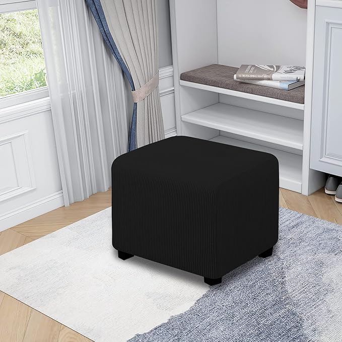 Easy-Going Stretch Ottoman Cover Folding Storage Stool Furniture Protector Soft slipcover with Elastic Bottom (X-Small,Black)