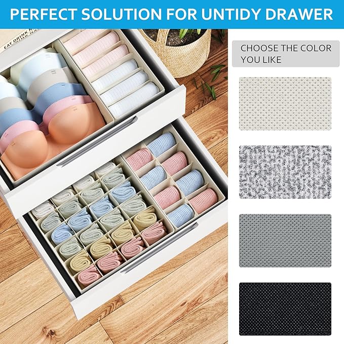Foldable Underwear and Sock Organizer - Divider Fabric Dresser Drawer Organizer for Socks, Bra, Underwear, Tie, 8 Pack, Beige