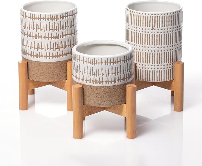 Set of 3 mini planters with stands | small plant pots with stands | small plant stands with pots for indoor plants or herbs | 3 mid century planters with stands | Plants not included