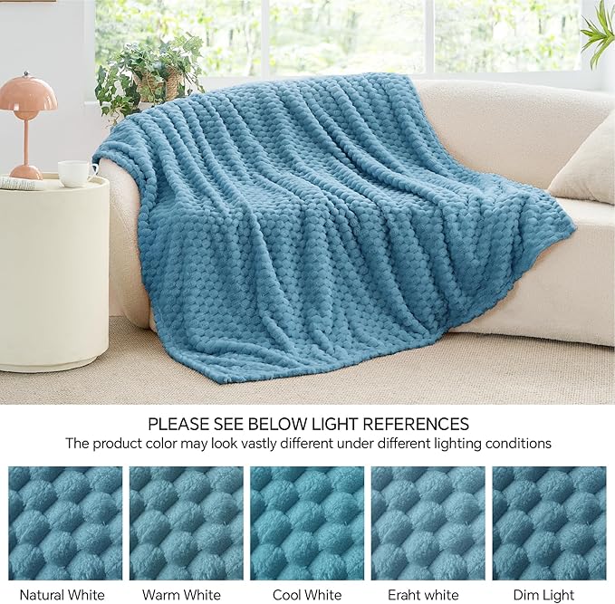 BEDELITE Fleece Blanket - 3D Jacquard Decorative Blue Throw Blankets for Couch & Bed, Soft and Cozy Warm Plush Fluffy Blanket All Seasons Suitable, 108x90Inches