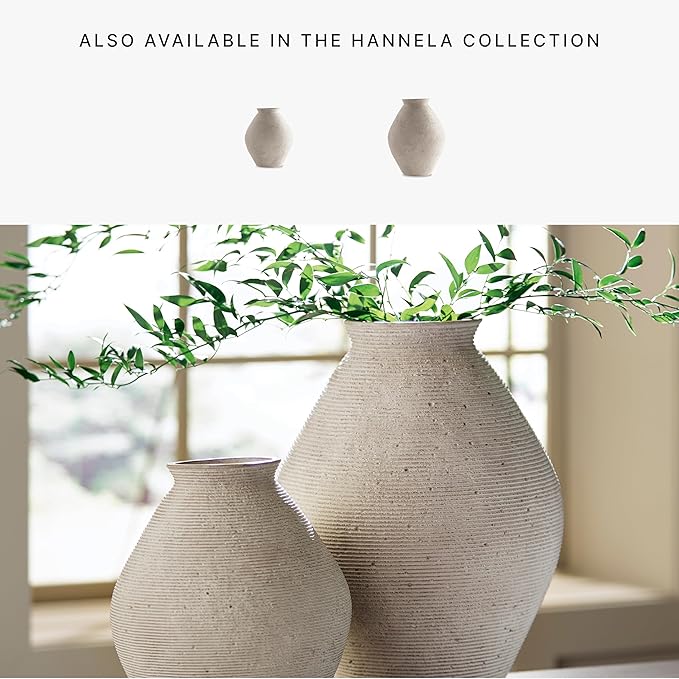 Signature Design by Ashley Hannela 12" Modern Distressed Polyresin Vase, Antique Tan
