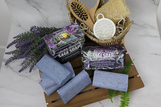 Amish Farms Sage Soap Bar with Bentonite Clay for Face & Body, Lavender Scent (1 Bar) Handmade in USA, Cold Processed Body Soap Bars for Women and Men - Gentle for Sensitive Skin, 4 Ounce Each
