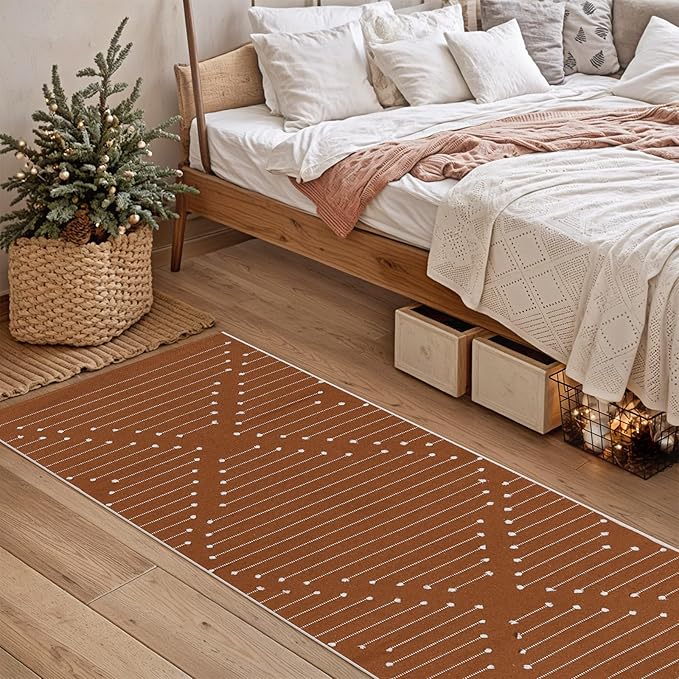 LIVEBOX Burnt Orange Runner Rug 2'x6' Boho Washable Rug for Hallway, Moroccan Woven Entryway Throw Area Rug Indoor Cotton Mat for Kitchen Bedroom Laundry Bathroom Entry