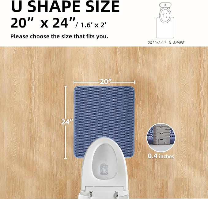 Chenille Bath Rug Non Slip Washable, Super Absorbent, Quick Dry, Low Pile Bath Mat, Denim Blue, 20"x24", U Shape