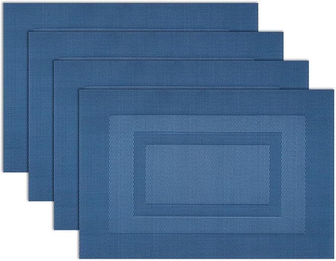 Winknowl Placemats, Set of 4 Heat Resistant Stain Resistant Woven Vinyl Insulation Place mats, Durable Washable Elegant Table Mats for Dining (Navy Blue)