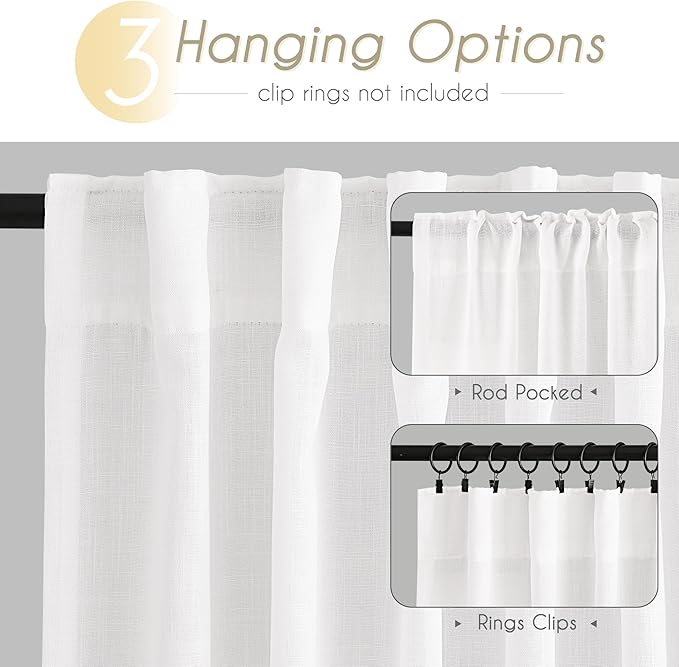 Extra Long White Curtain 120 inches Long 2 Panels Set Back Tab Light Filtering Cotton Textured Curtain Modern Farmhouse Coastal Decor White Linen Drapes 120 inch Length for Large Window 10 FT 60x120