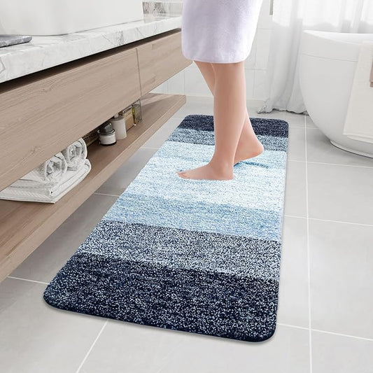 Arotive Microfiber Bathroom Rugs, Shaggy Soft and Absorbent Bath Rug, Non-Slip, Thick Plush Machine Washable Dry Bath Mats for Bathroom, Tub and Shower, 59x17, Dark Blue
