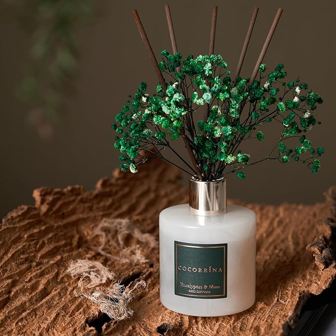 Cocorrína Reed Diffuser Sets- Eucalyptus & Moss Scented Diffuser with Sticks Home Fragrance Reed Diffuser for Bathroom Shelf Decor