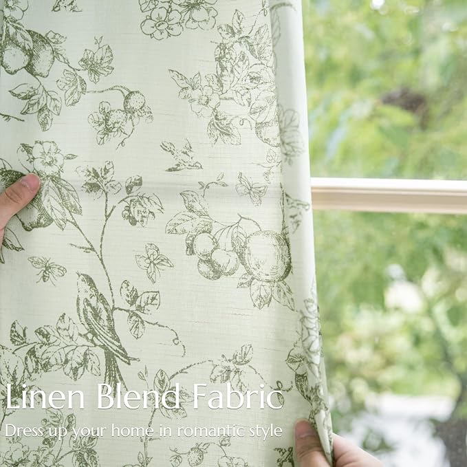 jinchan Linen Floral Curtains for Living Room 96 Inch Long Sage Green Printed Flower French Country Curtain Farmhouse Cottage Core Toile Curtains Back Tab Light Filtering Window Drapes Set 2 Panels