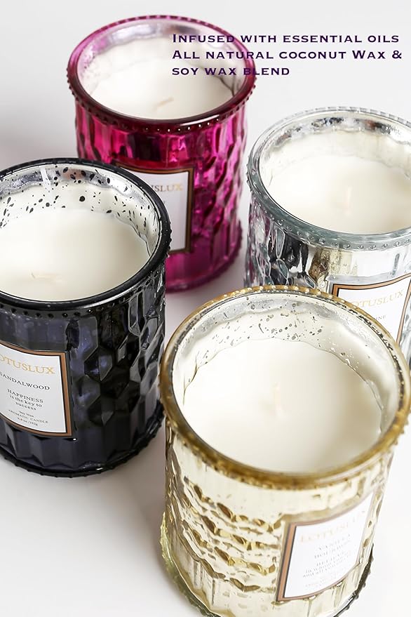 Scented Aromatherapy Luxury Candle - Natural Soy Coconut Wax with Essential Oils, 6.8oz for Home Decor, Relaxation, and Spa Gifts with 45 Hour Burn Time 2 Pack (Sandlewood+Velvet Rose)