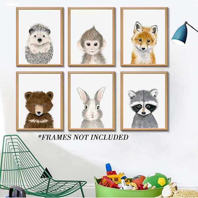 Little Orchard Nursery Room Wall Art: Cute Safari Animal decorations - Bear, Fox, Rabbit, Fawn for Baby Bedrooms