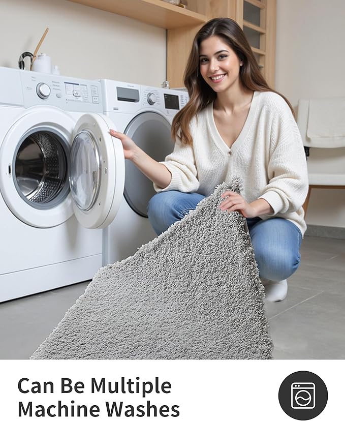 ILANGO Grey Bathroom Rugs 60" × 24" Non Slip & Super Absorbent Extra Thick Soft, Washable Bath Carpet Runner for Floor, Microfiber Plush Shaggy Bath Mats with Rubber for Bedroom Bathtub Shower Room