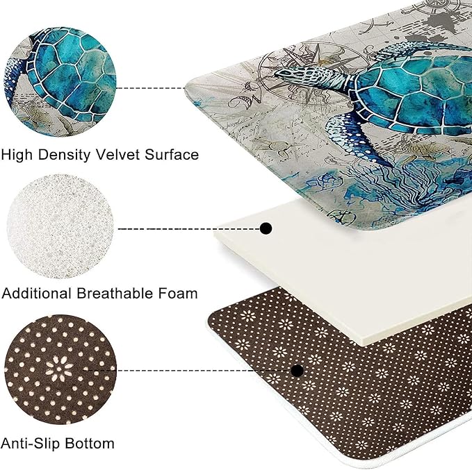 Britimes Bath Mat for Bathroom, Blue Turtle Washable Cover Floor Rug Carpets Floor Mat Bathroom Decorations 16x24 Inches for Kitchen Bedroom Indoor
