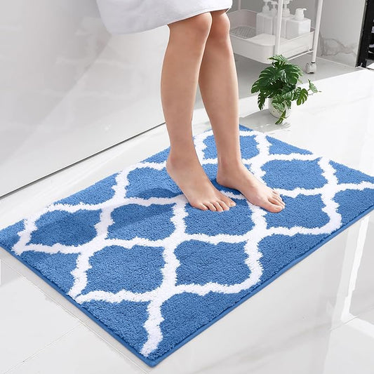 OLANLY Bathroom Rugs 36x24, Soft and Absorbent Microfiber Bath Rugs, Non-Slip Shaggy Shower Carpet, Machine Wash Dry, Bath Mats for Bathroom Floor, Tub and Shower, Blue
