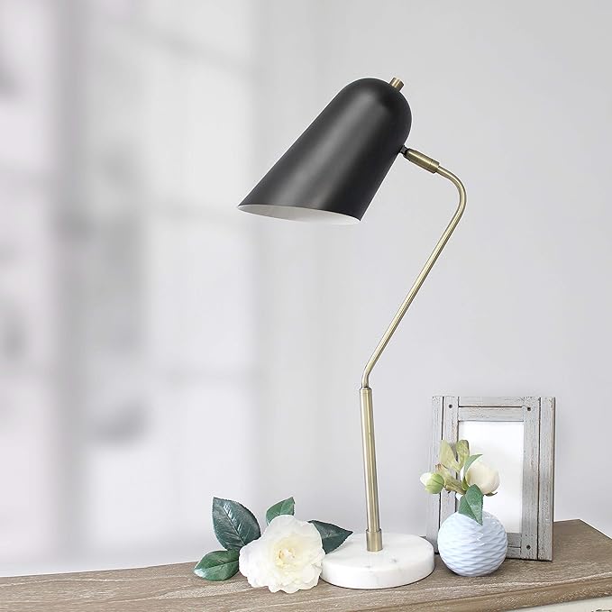 Elegant Designs LD1058-ABS Antique Brass and Marble Base Arched Desk Lamp