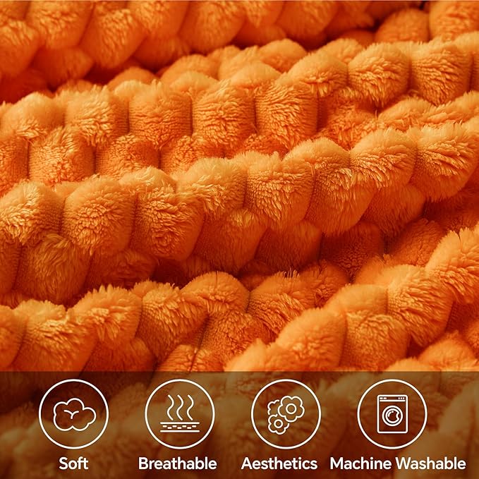 BEDELITE Fall Throw Blanket for Couch & Bed - 3D Jacquard Decorative Orange Blankets, Soft and Cozy Warm Plush Fluffy Fleece Blanket, 50x60Inches