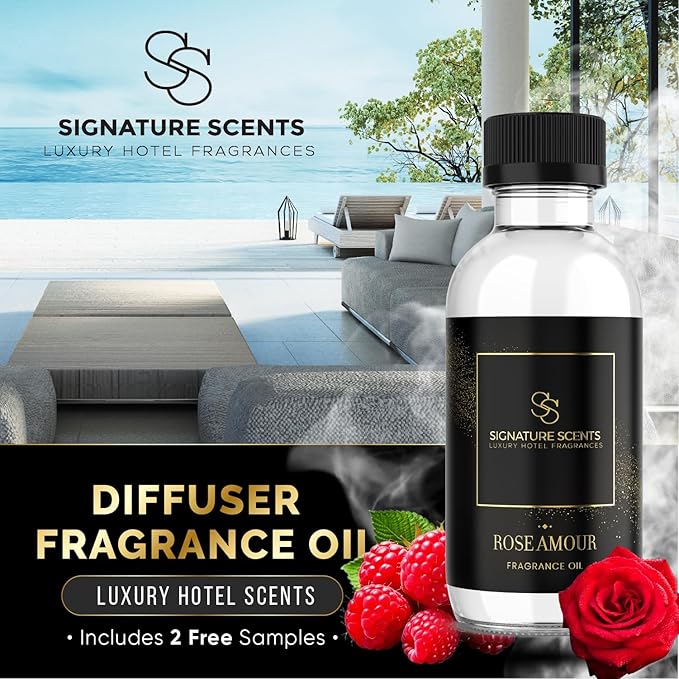 Luxury Hotel Diffuser Oil for Hotels and Homes - Aromatherapy Oils for use with an Essential Oil Diffuser at Home - Fragrance-Scent Diffuser Oil Blend (Rose Amour) 4.05fl oz (120ml)