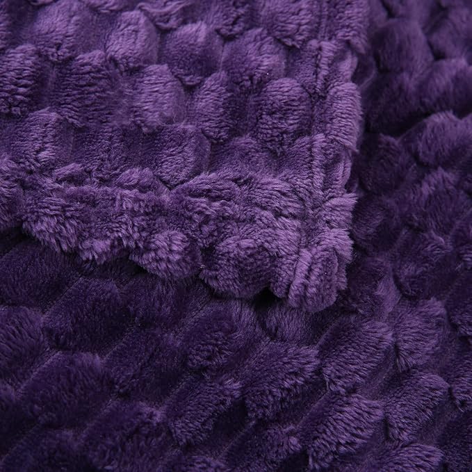 Puncuntex Deep Purple Throw Blanket 60"×80" inches Fuzzy 3D Jacquard Decorative Flannel Fleece Super Soft Plush Cozy Blanket for Couch Sofa Chair Lightweight