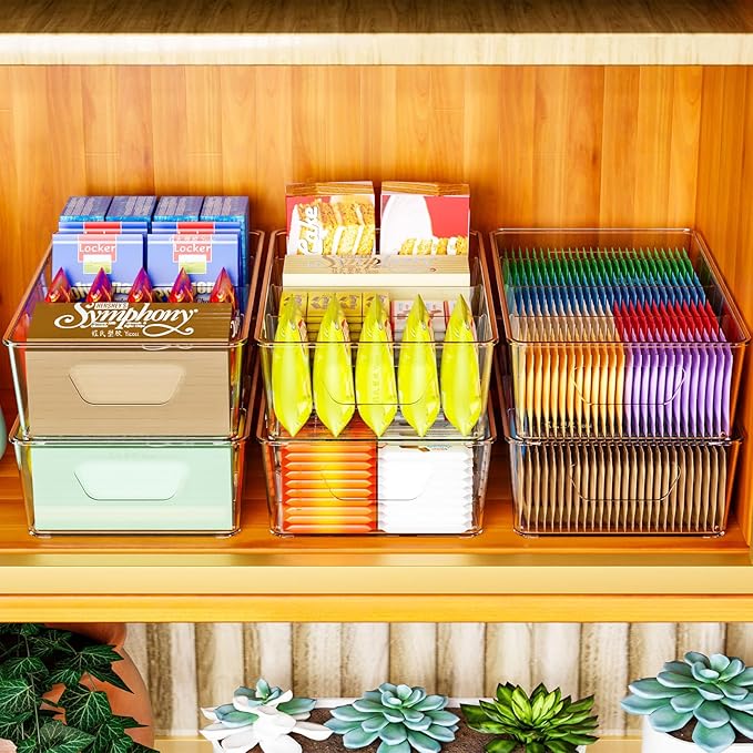 Stackable 6 Pack Snack Organizer for Pantry Shelf,Clear Pantry Organizers and Storage Bins for Fridge,Office,Cupboard,Plastic Pantry Snack Organizer For Breast Milk,Tea Bag,Food Storage Containers