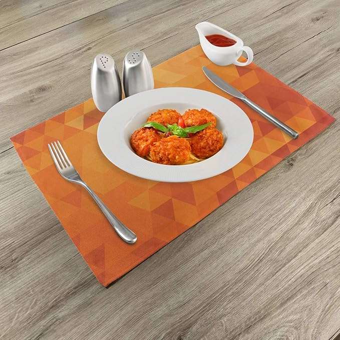 Ambesonne Orange Place Mats Set of 4, Triangle Mosaic Shapes and Patterns with Abstract Digital Pixel Like Effect Print, Washable Fabric Placemats for Dining Table, Standard Size, Orange Burnt