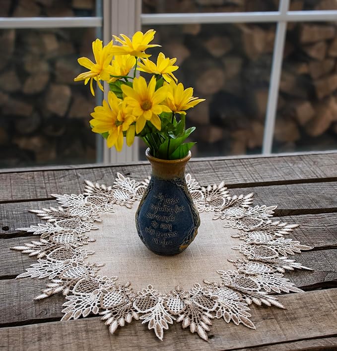 Lace Doily Neutral Earth Tones Table Topper Scarf Place Mat Round Doily (16 inch Round)