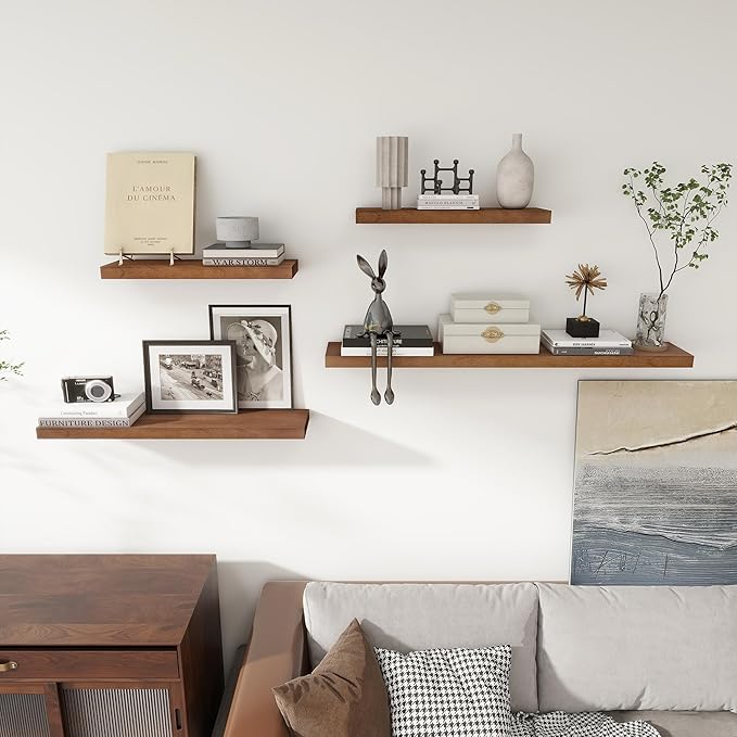 Axeman Floating Shelves, 8 Inch Deep Modern Solid Wood Wall Shelves for Storage, Wall Mounted Display Shelving with Invisible Heavy-Duty Metal Bracket, 48" W x 8" D x 1.6" H, Walnut