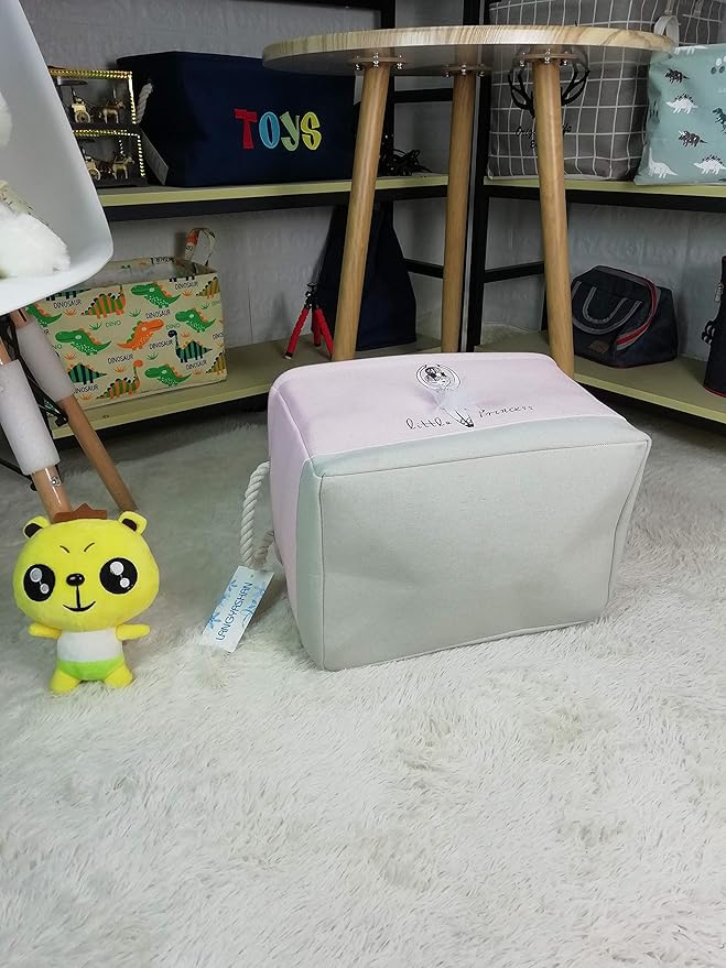 LANGYASHAN Rectangular Storage Bin Collapse Canvas Fabric Cartoon Storage Basket with Handles for Organizing Home Kitchen Boys and Girls Toys Office Closet Shelf Baskets (Girl)