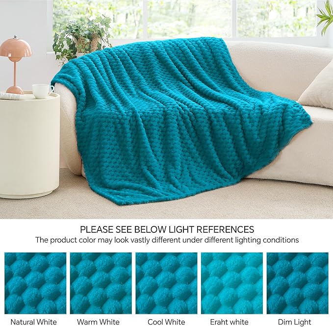 BEDELITE Fleece Throw Blanket for Couch & Bed - 3D Jacquard Decorative Jewel Blue Blanket, Super Soft and Cozy Warm Fuzzy Blanket All Seasons Suitable, 60x80Inches