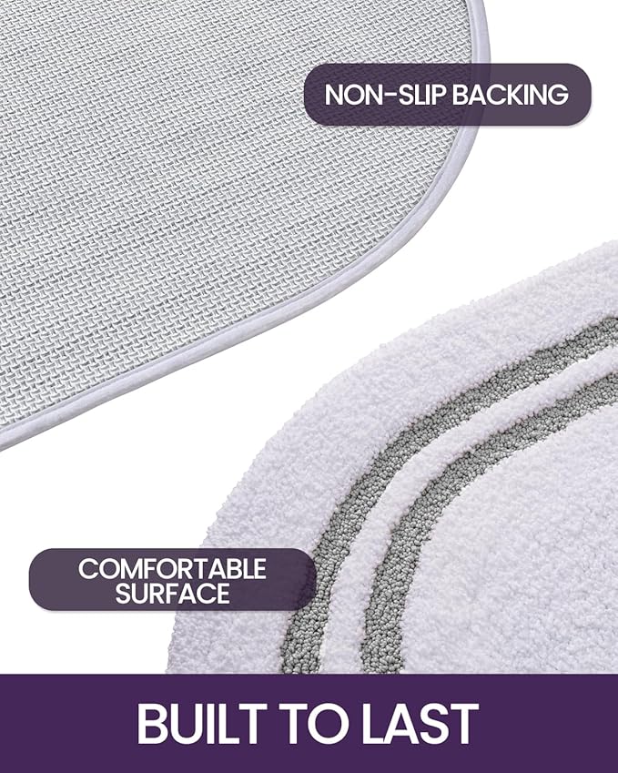 DEXI Oval Bath Mats for Bathroom, 24x36 Absorbent Bath Mat, Washable Microfiber Bathroom Rug with Non Slip Backing for Shower Floor, Light Grey