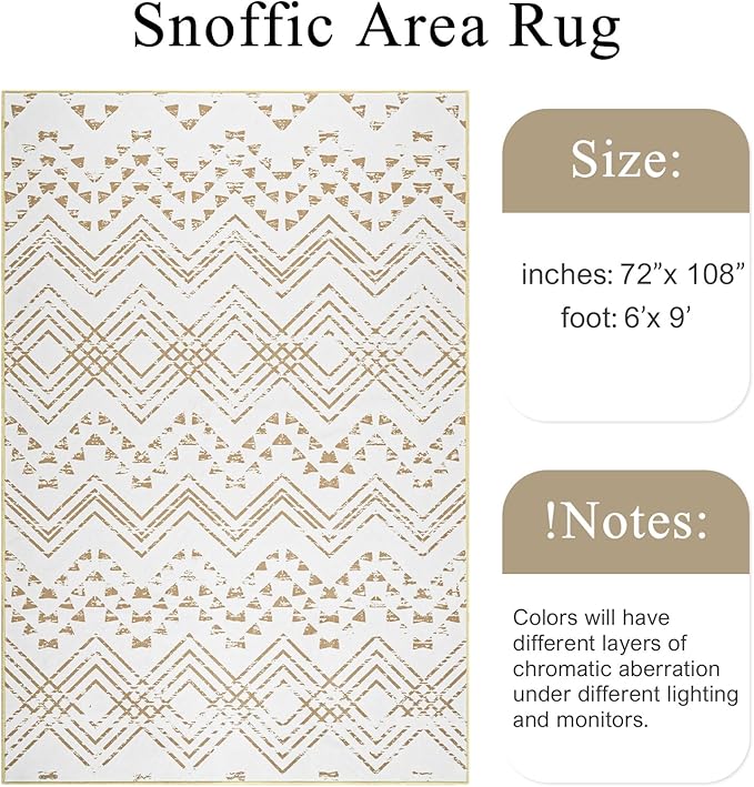 Area Rug Living Room Rugs Large Soft Boho Farmhouse Indoor Floor Rug (Beige, 6'x9')