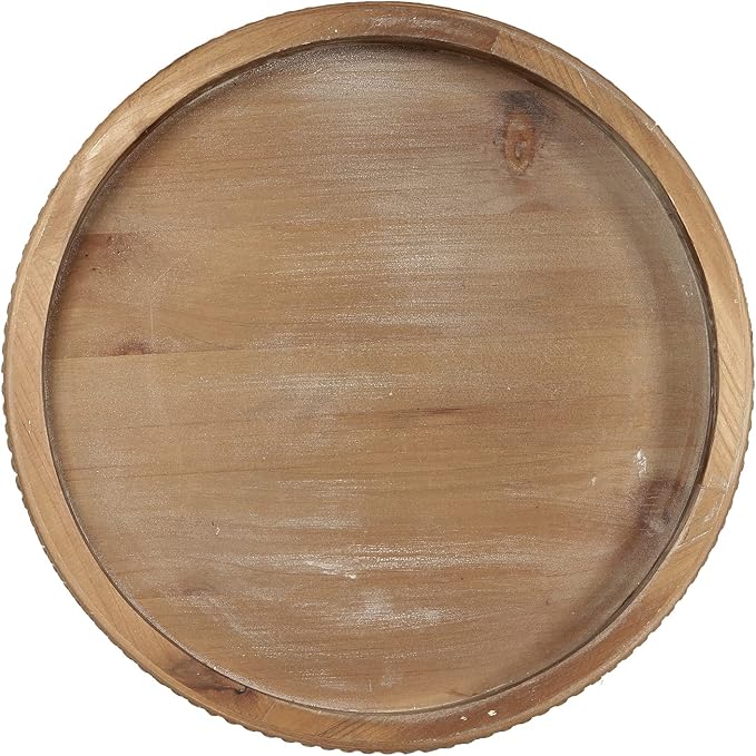 Carah & Cossh 12'' Round Wooden Tray, Whitewashed Round Decorative Wood Tray, Round Farmhouse Rustic Decorative Tray, Perfect for Storage and Display (Rustic Brown)