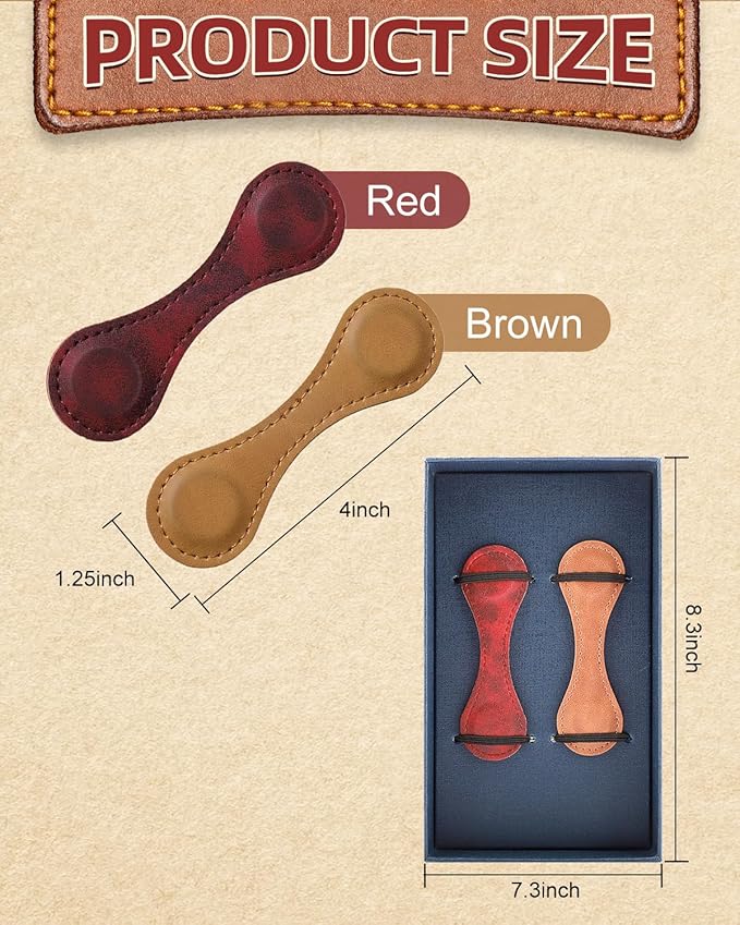 2Pcs Magnetic Leather Bookmarks with Gift Box, Vintage Faux Leather Book Mark, Double-Sided Magnetic Bookmarks Supplies Gift for Men&Women Read Book Lovers (Red + Brown)