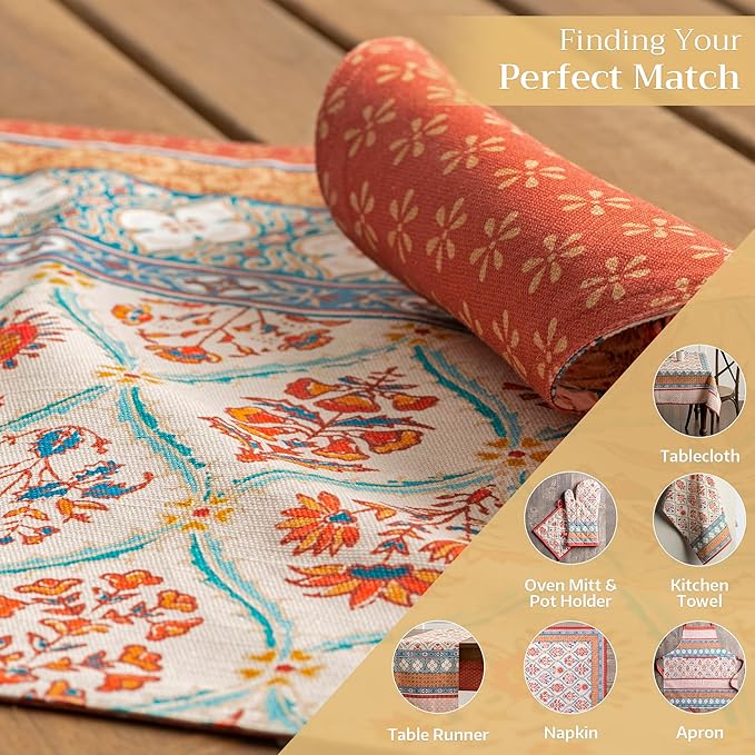 Maison d' Hermine Placemats Set of 4 100% Cotton Washable Cloth Place Mats, Reusable Table Mats for Kitchen Dining Decoration, Party, Wedding, Restaurant (Romane, 13" x 19")