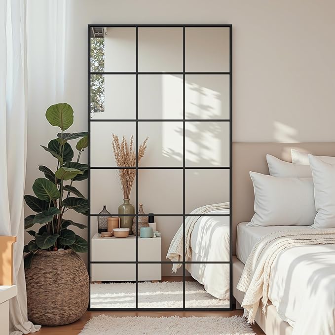 Suidia Wall Mirror, 32" x 72" Window Decorative Mirrors, Metal Framed Wall Decor Wall-Mounted Mirrors for Bedroom, Living Room, Entryway, Black