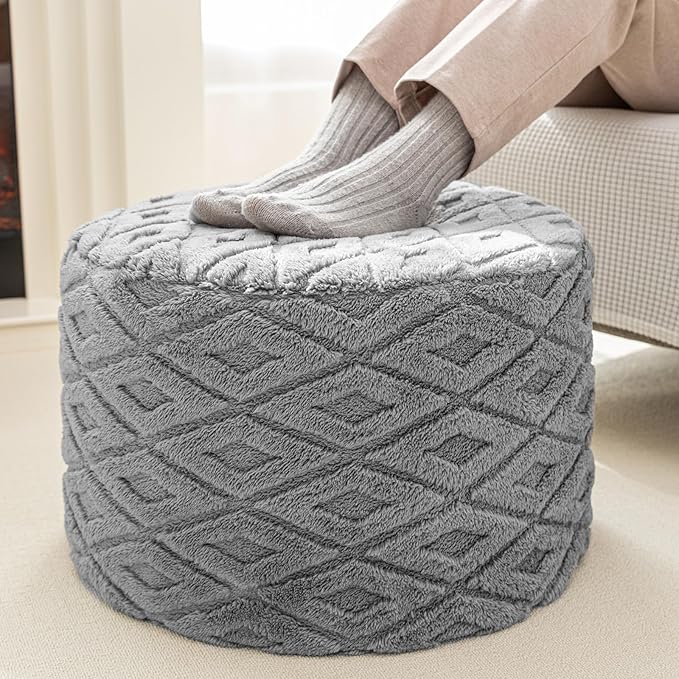 Round Pouf Ottoman 20x20x14 Inches Boho Poof Home Decor Floor Pouffe Ottoman Foot Rest for Couch Sofa Bean Bag Chairs Living Room Bedroom Light Gray