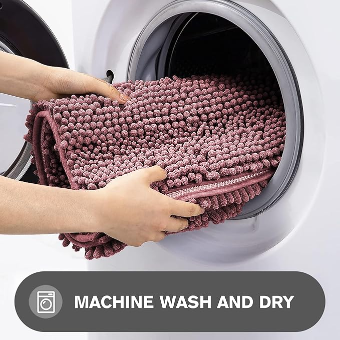 Dusty Rose Bathroom Rugs – Absorbent and Washable Bath Mat, Non-Slip, Thick Soft Chenille Bath Rugs for Bathroom Floor, Shower, Sink - 26" x 44"