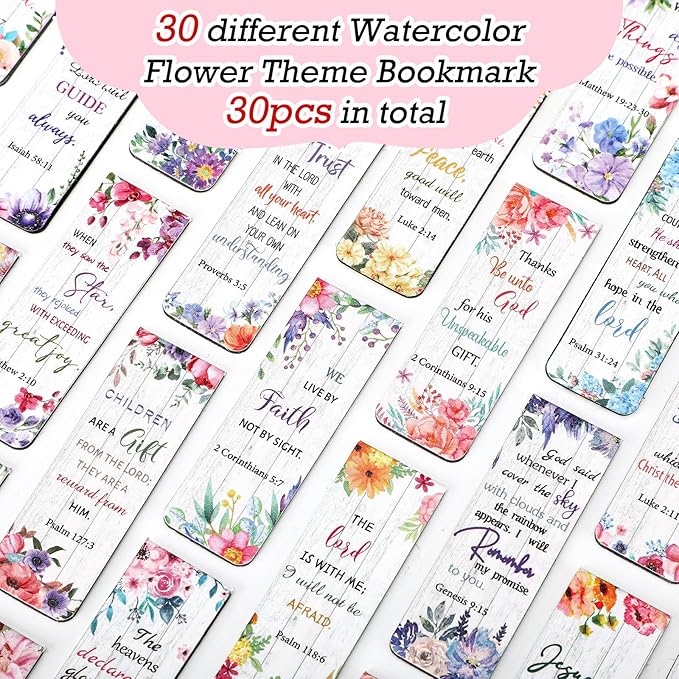 Chinco 30 Pcs Christian Bookmarks Magnetic Bible Verse Bookmarks Religious Scripture Inspirational Church Supplies Motivational Prayer Page Clip for Women Kid Student Teacher School Gift (Flower)