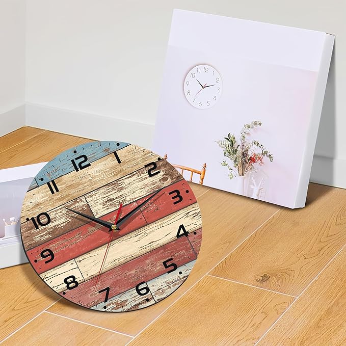 Clock for Living Room, Wooden Decorative Round Wall Clock Silent Non-Ticking Battery Operated Clock 10 Inch, Home Decor for Living Room, Kitchen, Bedroom and Office