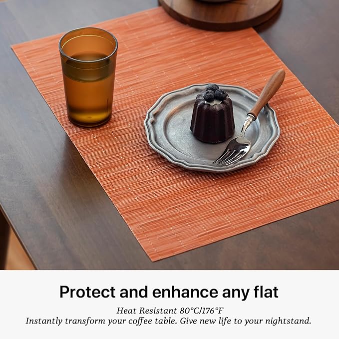 LEXMORE PVC Woven Placemats 6 PCS Wipeable Indoor/Outdoor Table Mats Washable Vinyl Place Mats for Dining Table, Set of 6-Orange