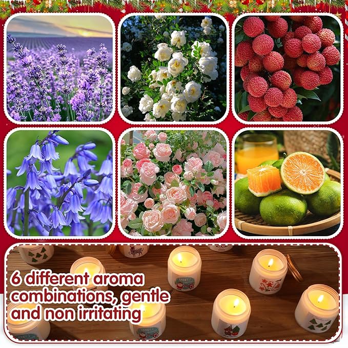 MTLEE 24 Pack Christmas Scented Candles Bulk 7 oz Jar Candles Aromatherapy Long Lasting Candles for Gifts Holiday Meditation Relaxing Spa Home Yoga, 6 Fragrance (Cute,Fresh Scent)