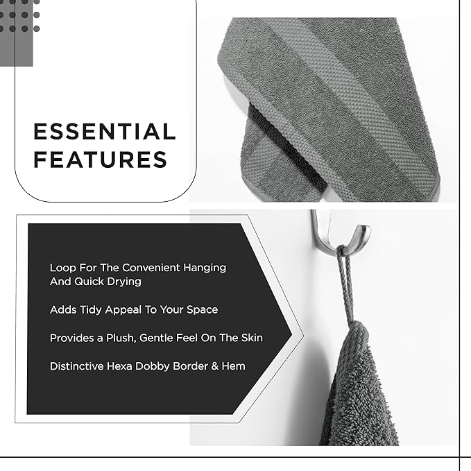 600 GSM 100% Cotton Bath Towels, Grey, Set of 2, Highly Absorbent, Plush, Soft, Quick Dry, 2 Pieces Combed Cotton Luxury Towels for Hotels, Spa, Salon, Bathroom, Dorm, Pack of 2