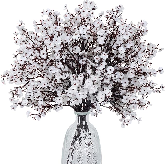 AILANDA 12PCS Artificial Flowers Baby Breath White Fake Gypsophila Bouquets Real Touch Christmas Greenery Real Touch Silk Floral Arrangemen for Winter Home Decor DIY Wedding Party Table Centerpieces