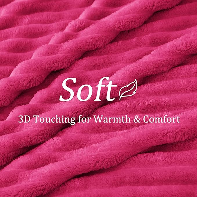 BEDELITE Blankets Queen Size for Bed, 300GSM Soft & Warm Fleece Blanket, Decorative and Giftable Striped Hot Pink Blankets for Women, Men, 90"x90"