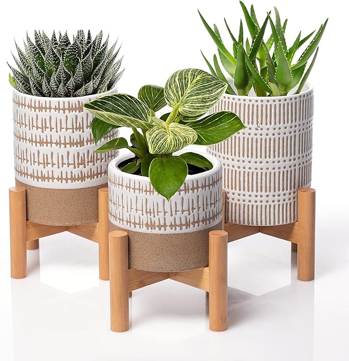 Set of 3 mini planters with stands | small plant pots with stands | small plant stands with pots for indoor plants or herbs | 3 mid century planters with stands | Plants not included