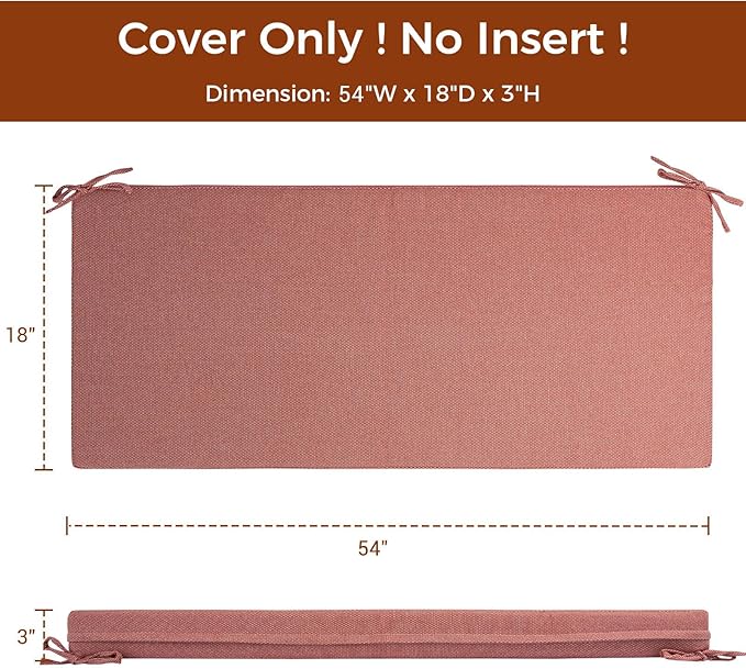Patio Bench Cushion Covers for Outdoor Furniture with Ties,Water Resistant Loveseat/Settee Cushion Slipcover 54x18x3 Inch for Swing Porch Garden(Replacement Cover Only)-Light Coral Red