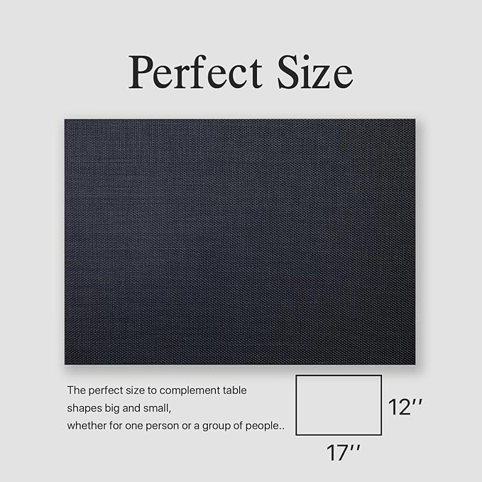 Placemats Set of 8 - Easy Clean Woven Vinyl Placemats for Dining Table, Indoor/Outdoor Place Mats, Washable PVC Table Mats(Black)